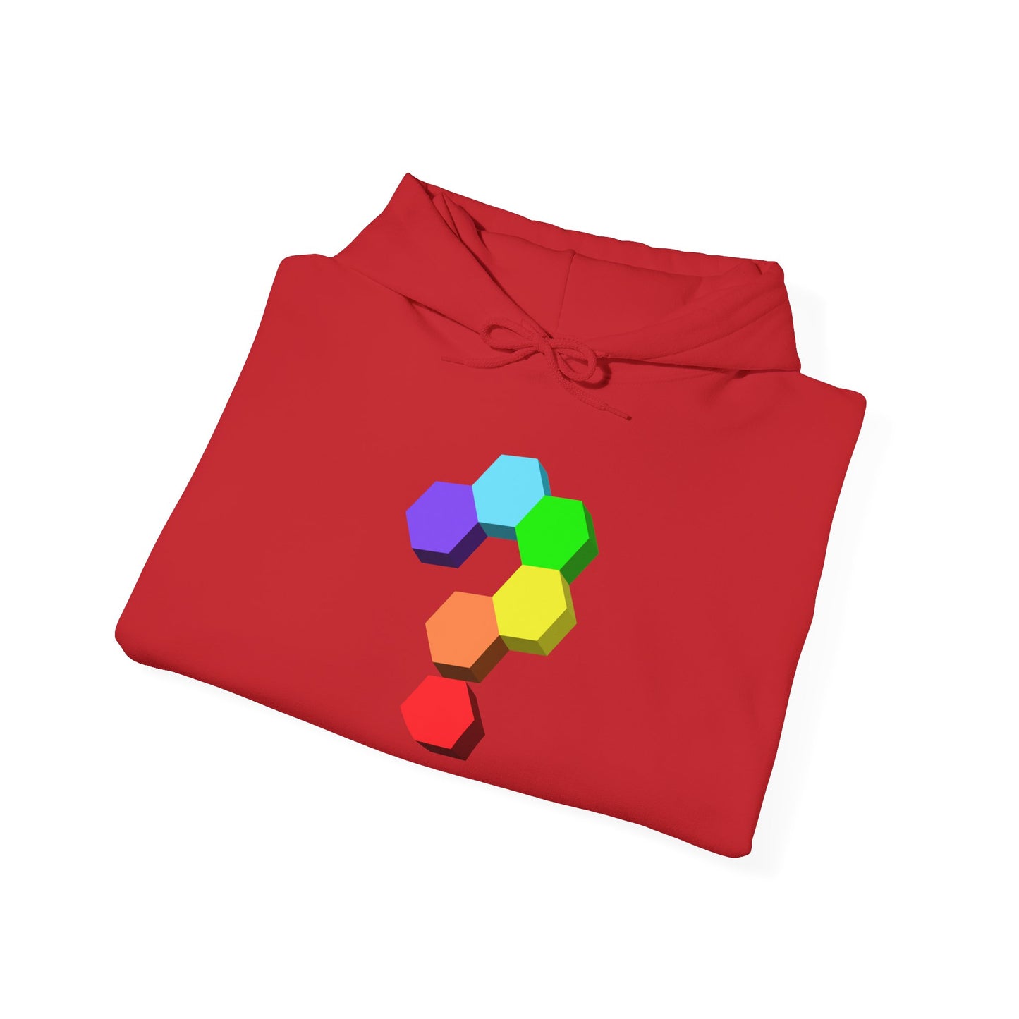 Question Mark Hexagon Graphic Hoodie — Colorful Geometric Puzzle Sweatshirt