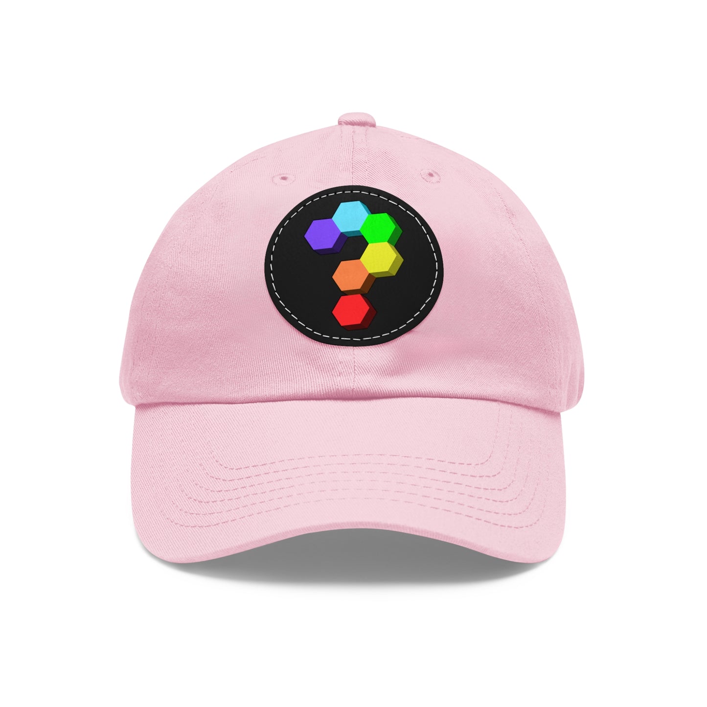 Hex Puzzle Dad Hat — Colorful Geometric Leather Patch Baseball Cap