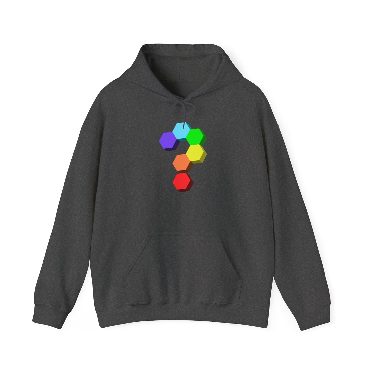 Question Mark Hexagon Graphic Hoodie — Colorful Geometric Puzzle Sweatshirt