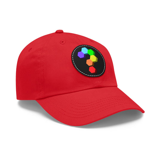 Hex Puzzle Dad Hat — Colorful Geometric Leather Patch Baseball Cap