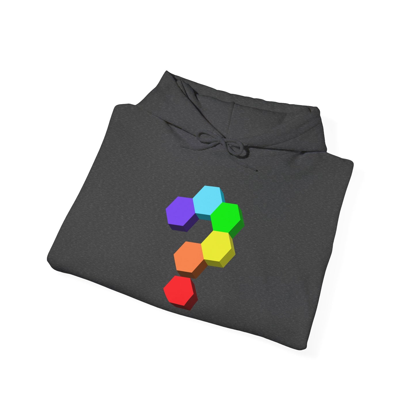 Question Mark Hexagon Graphic Hoodie — Colorful Geometric Puzzle Sweatshirt