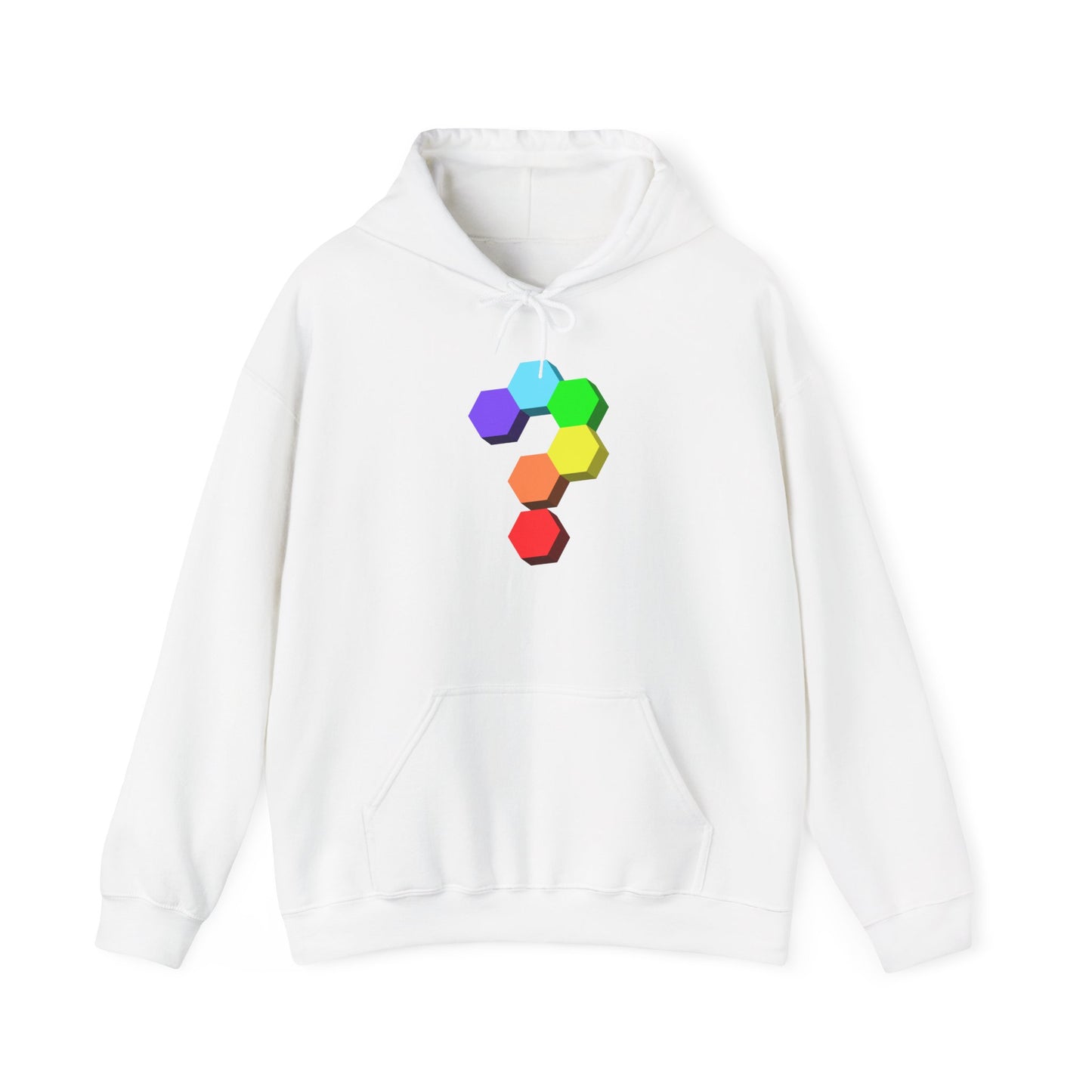 Question Mark Hexagon Graphic Hoodie — Colorful Geometric Puzzle Sweatshirt