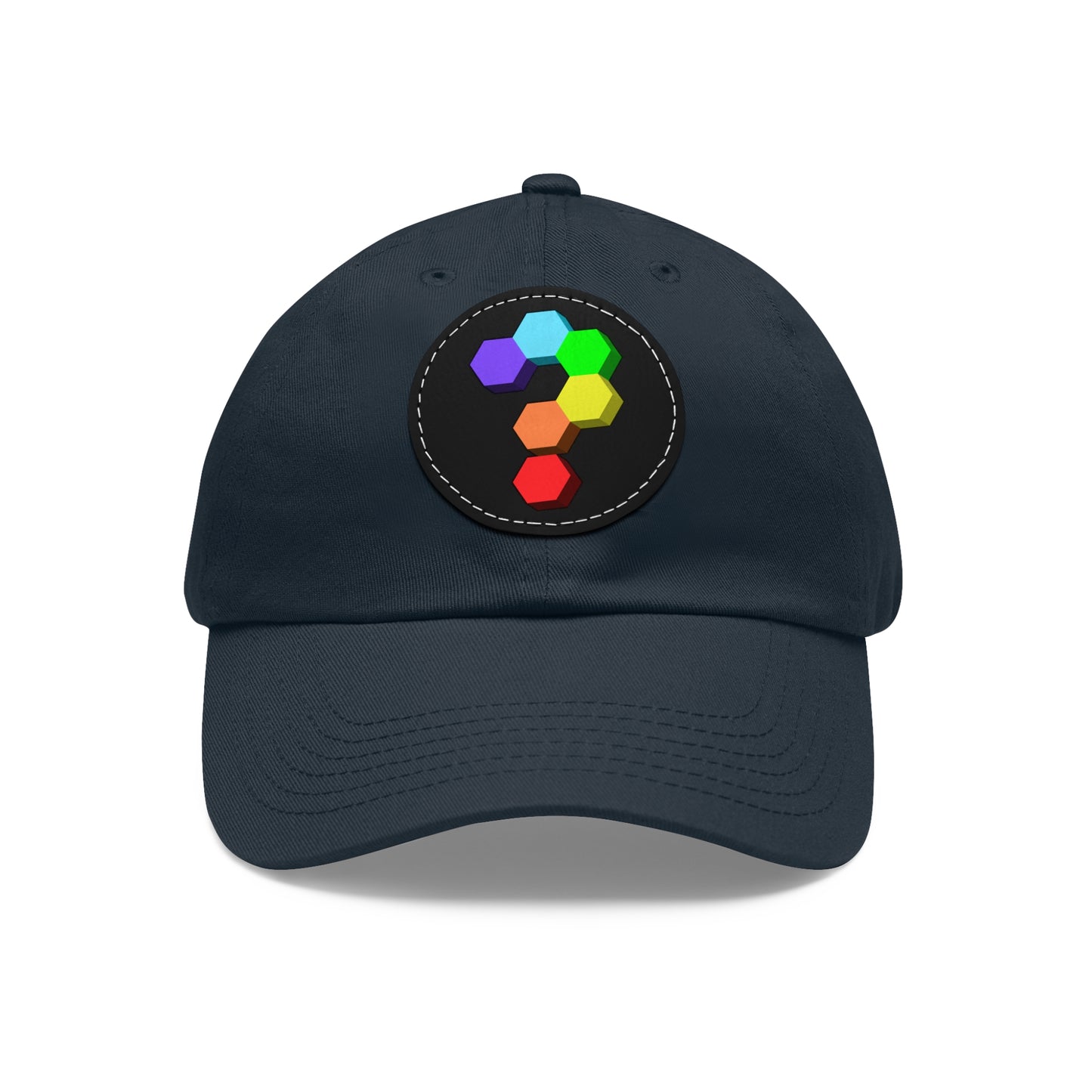 Hex Puzzle Dad Hat — Colorful Geometric Leather Patch Baseball Cap