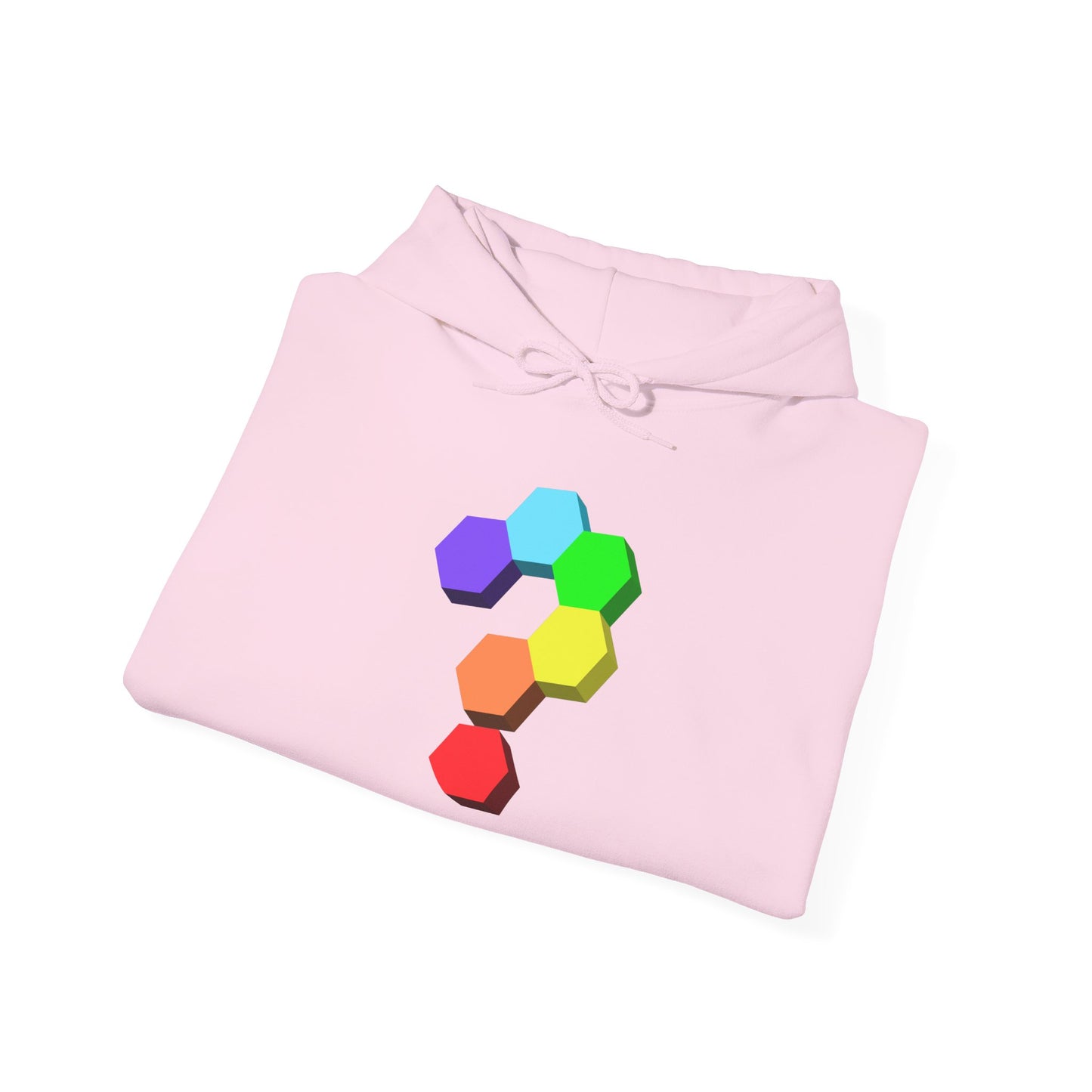 Question Mark Hexagon Graphic Hoodie — Colorful Geometric Puzzle Sweatshirt