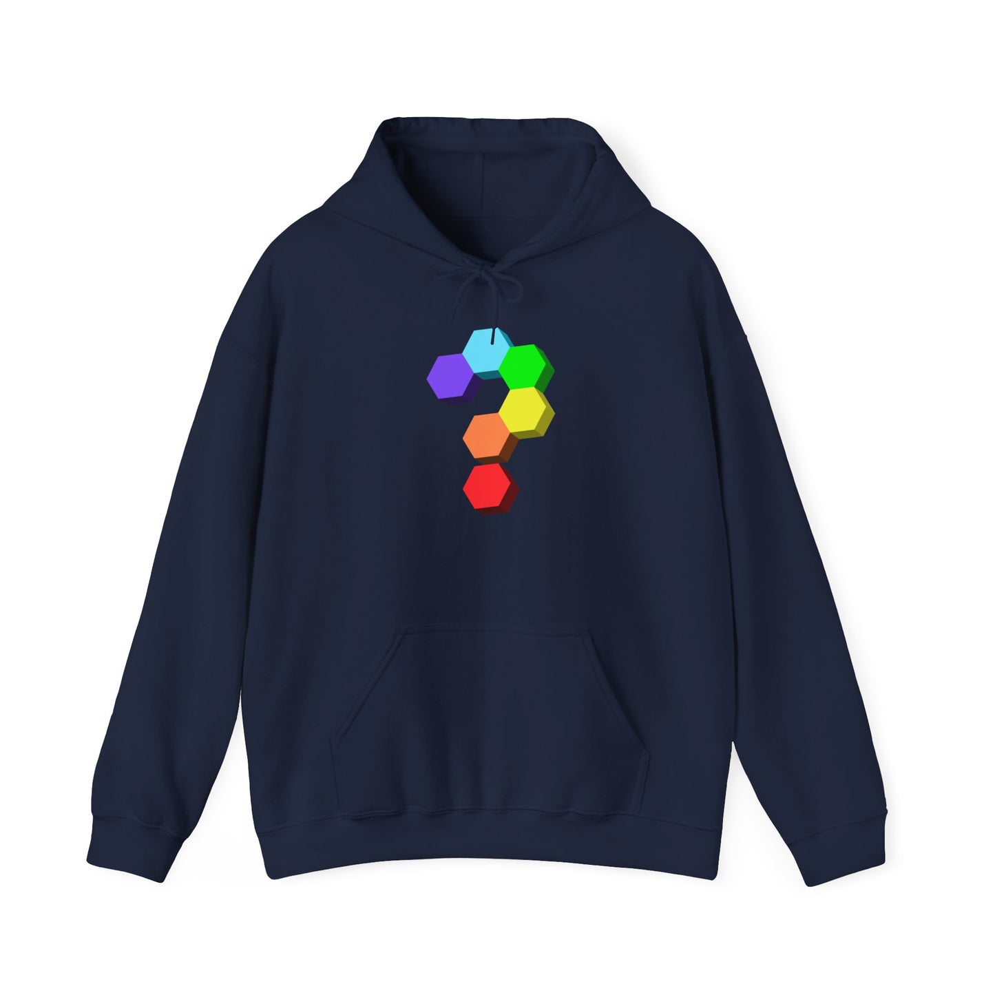 Question Mark Hexagon Graphic Hoodie — Colorful Geometric Puzzle Sweatshirt