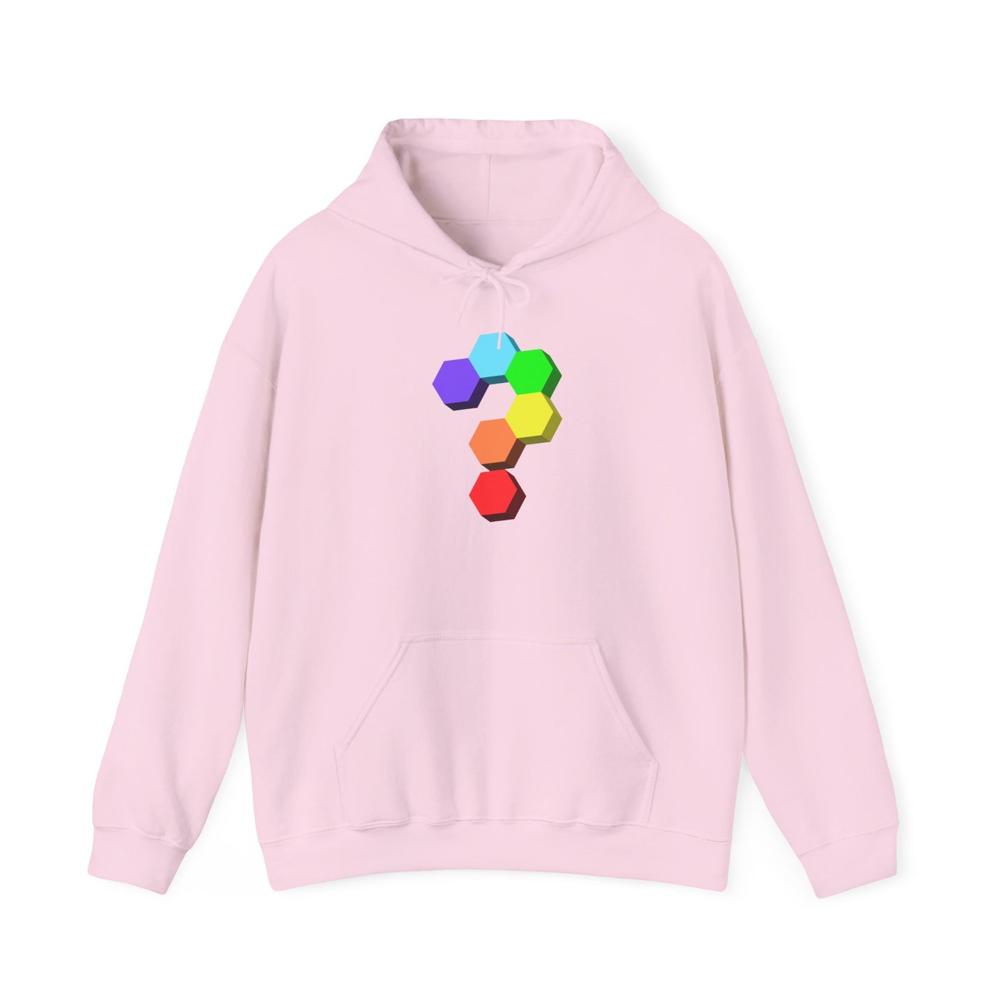 Question Mark Hexagon Graphic Hoodie — Colorful Geometric Puzzle Sweatshirt