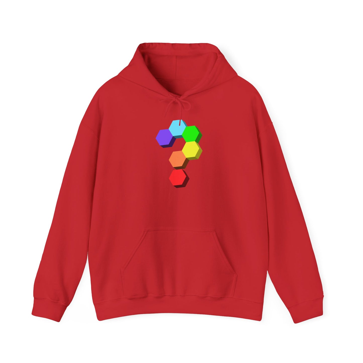 Question Mark Hexagon Graphic Hoodie — Colorful Geometric Puzzle Sweatshirt