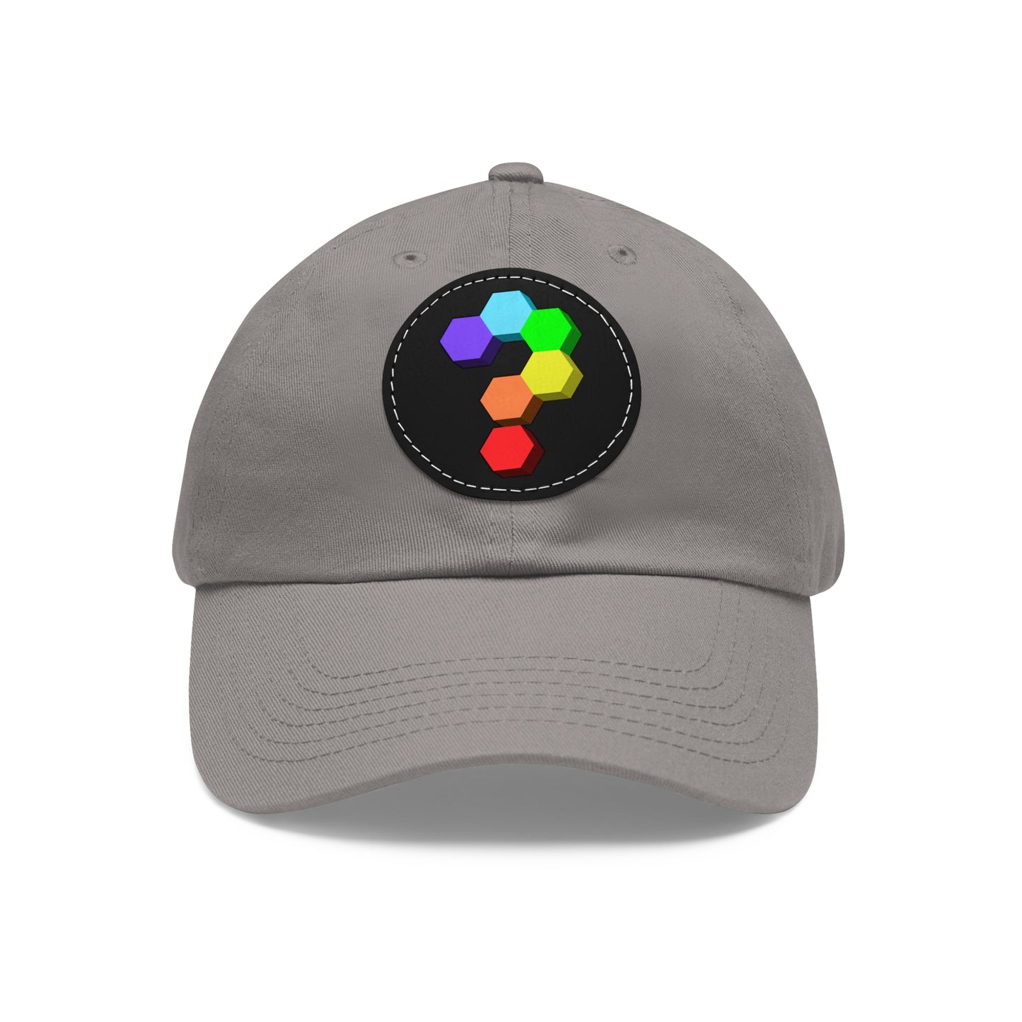 Hex Puzzle Dad Hat — Colorful Geometric Leather Patch Baseball Cap