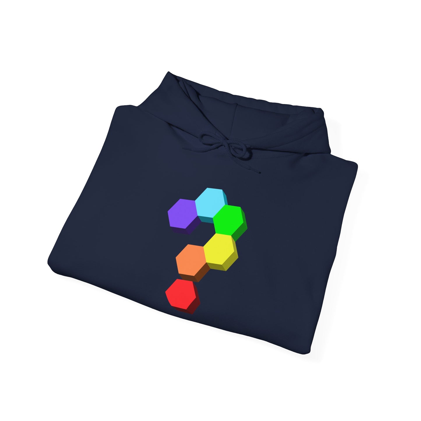 Question Mark Hexagon Graphic Hoodie — Colorful Geometric Puzzle Sweatshirt
